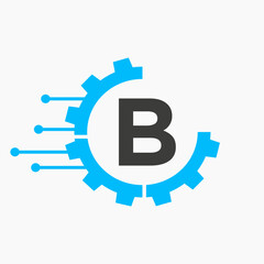 Cog Gear Logo Technology Symbol On Letter B Vector Template
