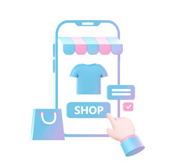 3d render of Gradient shopping and buying online on smartphone illustration icons for UI UX web social media ads designs