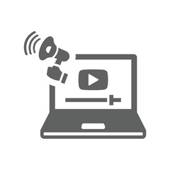 Video, ad, advertising, broadcast icon. Gray vector sketch.