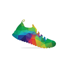 Low poly man's colorful sneakers isolated. polygonal shoe vector, fashion, sport style, abstract geometry shoes illustration