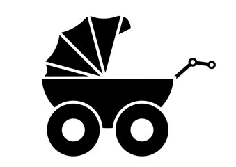 Baby carriage vector icon stroller silhouette isolated on white background. Sign of birth accessories - newborn pram pictogram. Flat design simple style buggy illustration.