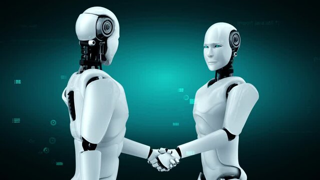 Futuristic robot artificial intelligence huminoid AI programming coding technology development and machine learning concept. Robotic bionic science research for future of human life. 3D rendering.