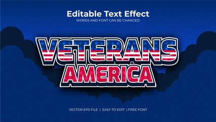 Veterans day america text effect in 3d style blue red white color