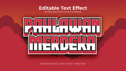 Pahlawan merdeka Indonesia text effect in 3d style red white color