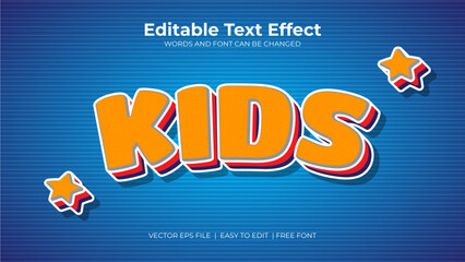 Kids text effect in 3d style orange color