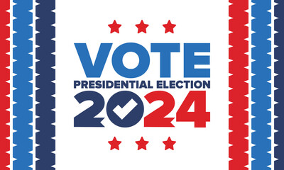Presidential Election 2024 in United States. Vote day, November 5. US Election. Patriotic american element. Poster, card, banner and background. Vector illustration