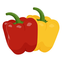 Cute yellow and red peppers isolated on white background. Flat vector illustration