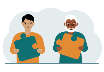 Fototapeta premium Team metaphor. People putting puzzle pieces together. The concept of teamwork and cooperation. Business concept.