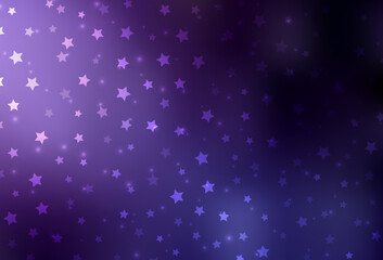 Dark Purple vector layout with bright snowflakes, stars.