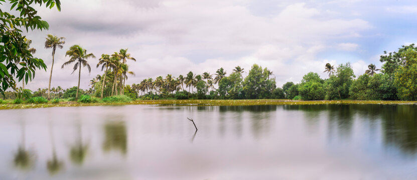 A long exposure Photograph of a Lake in Kerala