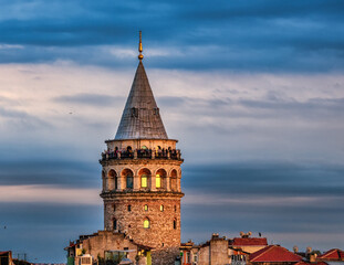 Fototapeta na wymiar Galata Tower During the Byzantine period, Emperor Justinian had a tower erected in what was to become Galata. This tower was destroyed during the Fourth Crusade.
