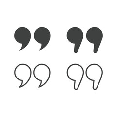 Quotes, quotation marks black isolated vector icon set. Speech mark icons.