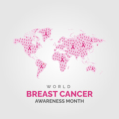 Breast Cancer multiple pink ribbons in world map