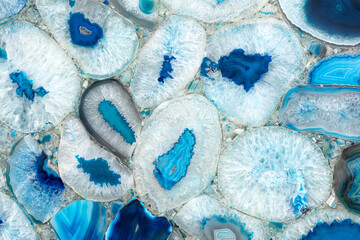 Sample of blue mosaic made of pieces of natural agate collected in manual handing. Polished...