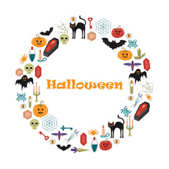 Round frame of Halloween elements