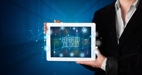 Person holding tablet, security concept