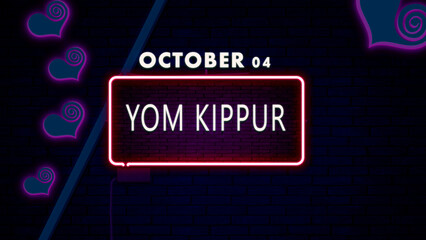 Happy Yom Kippur, October 04, Empty space for text, Copy space right Neon Text Effect
