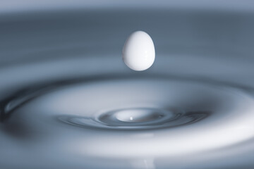 Milk droplet about to hit surface of milk bath or cup of milk