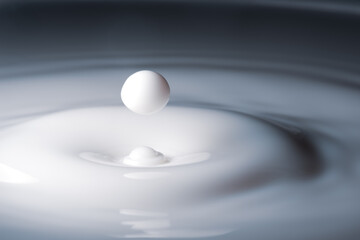 Milk droplet about to hit surface of milk bath or cup of milk
