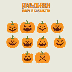 halloween pumpkin face character Set Flat