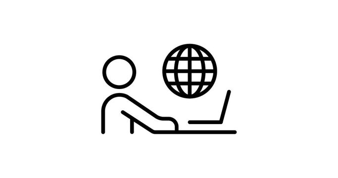 remote work animated outline icon. work at home line icon motion design for web, mobile and ui design.