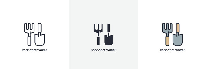 fork and trowel icon. Line, solid and filled outline colorful version, outline and filled vector sign. Idea Symbol, logo illustration. Vector graphics - obrazy, fototapety, plakaty