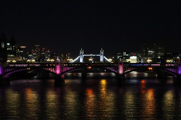 Fototapeta na wymiar View of London at night and Tower Bridge