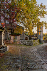 view of traditional architecture  with   stone buildings and  in the picturesque village of papigo , zagori Greece