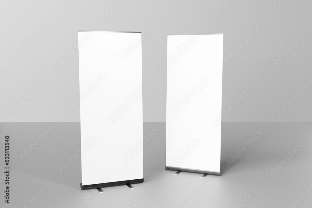 Canvas Prints blank white roll-up banner display mockup, isolated, 3d rendering for presentation your design.
