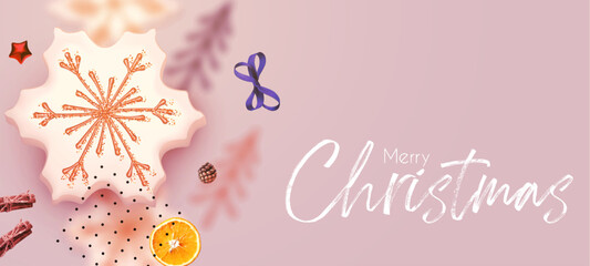 Fototapeta na wymiar Christmas design template with cookies and orange slices. Tasty winter space.