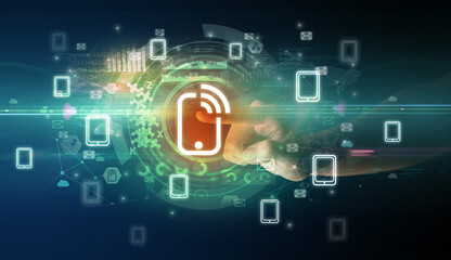 touching with soft gesture multimedia screen with future technology concept