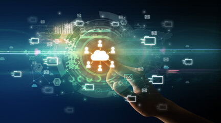 touching with soft gesture multimedia screen with future technology concept