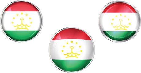 Round national flag pin of Tajikistan.Circular vector flag of Tajikistan