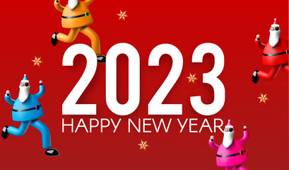 Happy New 2023 Year design template with cool 3D Santa Claus.