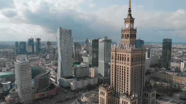 Aerial View Of Palace Of Culture And Science And The Skyscrapers Nearby, Warsaw
