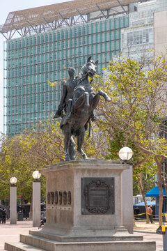 Day view of Simon Bolivar Statue in San Francisco, California. USA