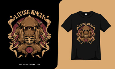 skeleton ninja retro vintage design with tshirt template
