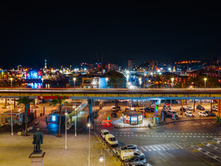 Obraz premium Genoa city at night at the port