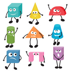 Characters, Multicolored volumetric geometric shapes of kawaii, color vector illustration