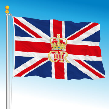United Kingdom national flag with King Charles third fantasy symbols, vector illustration