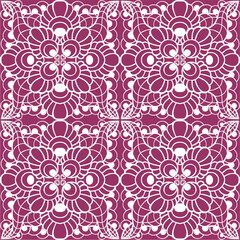 seamless graphic pattern, floral white ornament tile on magenta background, texture, design