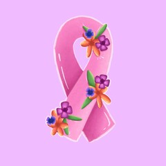 Lazo rosa con flores representando la lucha contra el cáncer de mama