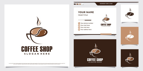 Coffee shop logo design illustration with coffee cup icon and business card template