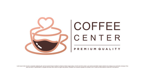 Coffee logo design template with heart element and cup icon