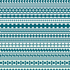 Teal Blue Aztec Tribal Decorative Ethnic Ornamental Shapes Borders