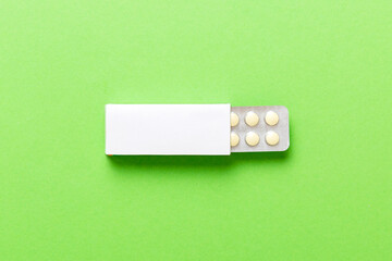 Blank White Product Package Box Mock-up. Open blank medicine drug box with blister top view