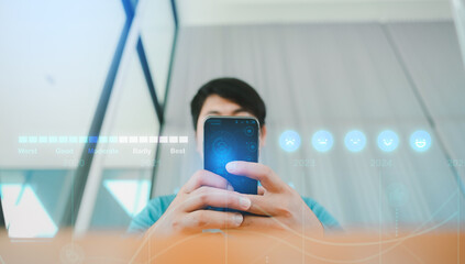 Businessman use smartphones to shop online, social media marketing the promotion and discounts, best prices in flash sales and the black Friday campaign and feedback on shopping satisfaction.