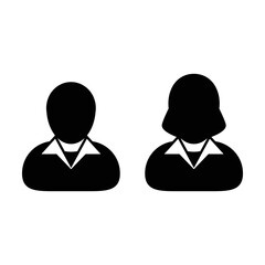 Client icon vector male and female user person profile avatar symbol for business in a flat color glyph pictogram sign illustration