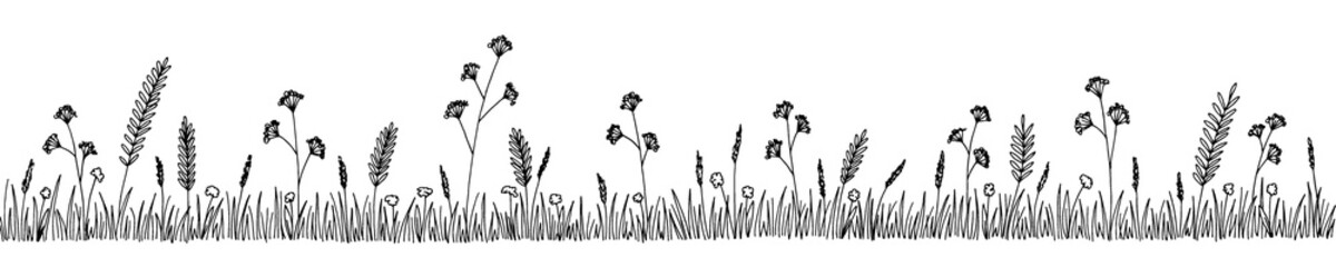 Grass and flower graphic black white isolated long sketch illustration vector