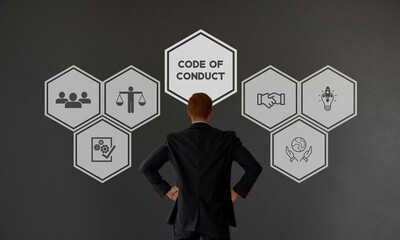 Code of conduct business concept. Business ethics concept. Norms, rules, and responsibilities or...